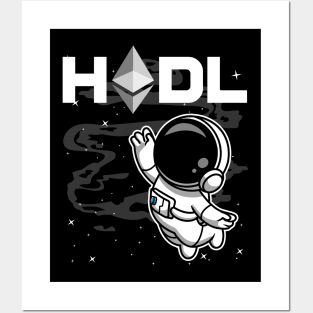 HODL Astronaut Ethereum ETH Coin To The Moon Crypto Token Cryptocurrency Blockchain Wallet Birthday Gift For Men Women Kids Posters and Art